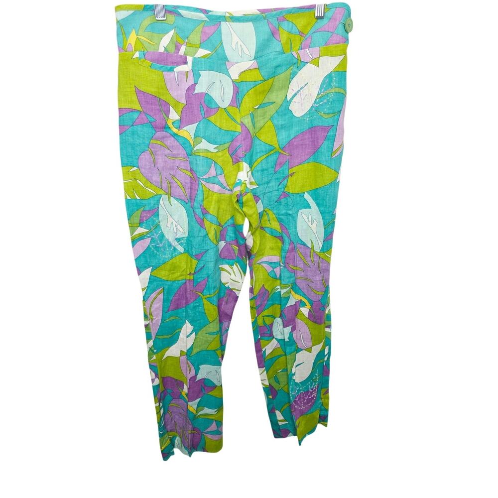 John Paul Richard Womens 8 Pure Linen Tropical Crop Pants Beaded Resort